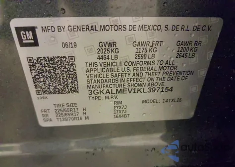 2019 GMC Terrain Sle from USA, damaged, VIN 3GKALMEV1KL397154